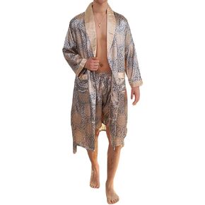 MAGE MALE رداء كيمونو رجالي صيفي فاخر من الساتان الناعم مع شورت ثوب نوم بأكمام طويلة بيجامات مطبوعة أرواب حمام in Kuwait
