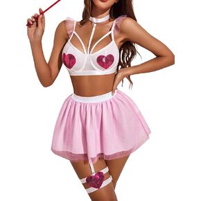 Avidlove Women Lingerie Set Halloween Cupid Costume for Women Top and Tutu Skirt White in Saudi Arabia