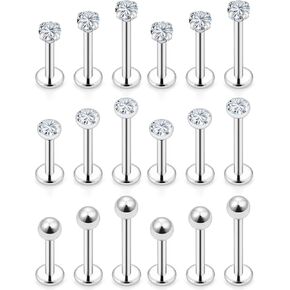 Ftovosyo 16G ميدوسا ثقب المجوهرات الجراحية الصلب Labret مجوهرات 6 مم 8 مم 10 مم طول ثعبان لدغة آشلي الشفاه خواتم ترصيع محارة الحلزون الزنمة القرط للنساء الرجال 18 قطعة