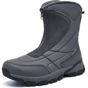 SHULOOK Men's Winter Snow Boots Waterproof Zipper Warm Fur Lined Leather Boot