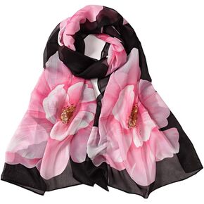 E-Clover Women Soft Floral Print Shawl Chiffon Sheer Scarf