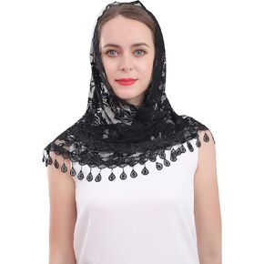 Cilkus Lace veil Triangle Mantilla veil Shawl or Scarf Latin Mass Head Cover with Fringed lace