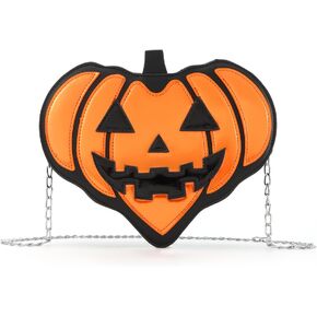 KUANG! Halloween Pumpkin Purse Heart Shape Chain Purse Devil Shoulder Bag Treat or Trick Handbags for Girls