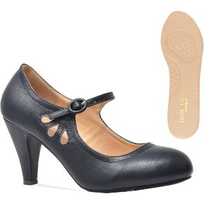 Chase & Chloe Kimmy-21 Women's Round Toe Pierced Mid Heel Mary Jane Style Dress Pumps in Saudi Arabia