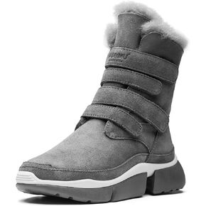 AUMU Classic Retro Hook and Loop Suede Sheepskin Elevator Hiden Heel Winter Snow Boots