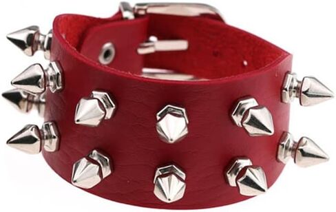 Tanyoyo Unisex Spike Studded Rock Punk Biker Wide Strap Leather Bracelet Gothic Rivet Buckle Wristband in Kuwait