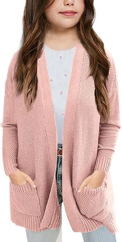 Goranbon Girls' Cardigan Sweaters Open Front Long Sleeve Casual Sweater Coats with Pockets in Kuwait