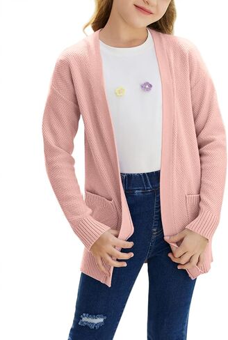 Goranbon Girls' Cardigan Sweaters Open Front Long Sleeve Casual Sweater Coats with Pockets in Kuwait