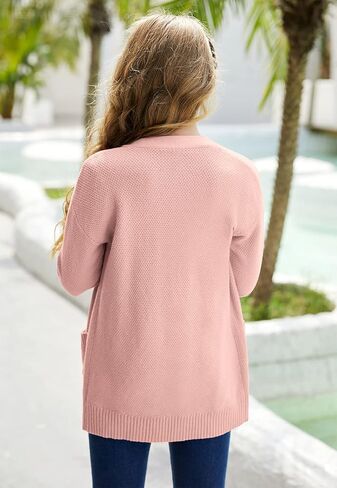 Goranbon Girls' Cardigan Sweaters Open Front Long Sleeve Casual Sweater Coats with Pockets in Kuwait