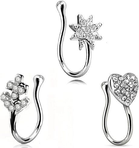 3Pcs Fake Nose Rings Clip on Nose Rings Non-Pierced Nose Hoop Ring Adjustable Nose Cuff Fake Septum Nose Hoop Rings Faux Lip Ear Nose Septum Ring Clip On Nose Hoop Rings in Kuwait