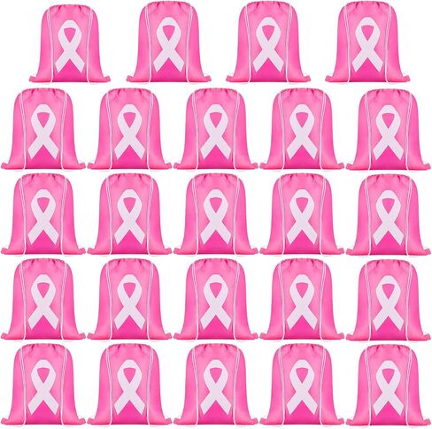 LEIFIDE Breast Cancer Awareness Items Pink Drawstring Bags Bulk Pink Ribbon String Bags for Women Charity Events Party Gifts(24 Pcs) in Saudi Arabia