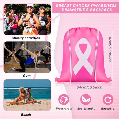 LEIFIDE Breast Cancer Awareness Items Pink Drawstring Bags Bulk Pink Ribbon String Bags for Women Charity Events Party Gifts(24 Pcs) in Saudi Arabia