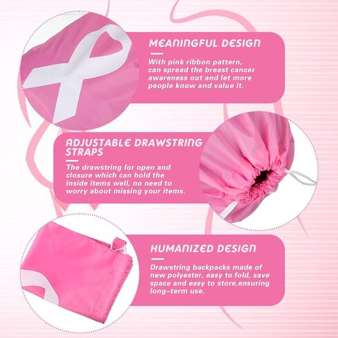 LEIFIDE Breast Cancer Awareness Items Pink Drawstring Bags Bulk Pink Ribbon String Bags for Women Charity Events Party Gifts(24 Pcs) in Saudi Arabia