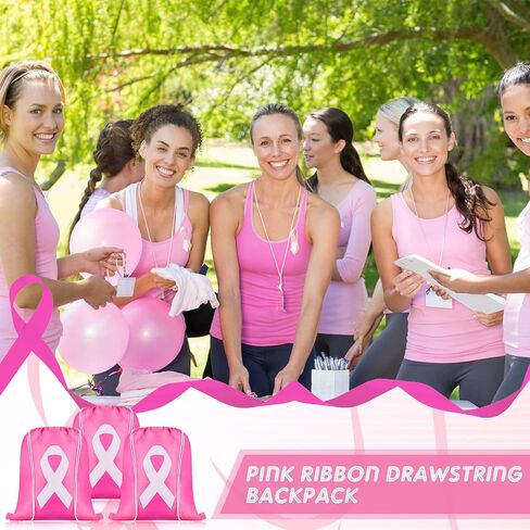 LEIFIDE Breast Cancer Awareness Items Pink Drawstring Bags Bulk Pink Ribbon String Bags for Women Charity Events Party Gifts(24 Pcs) in Saudi Arabia