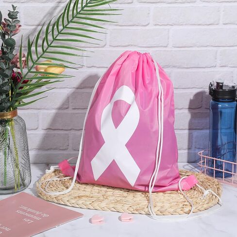 LEIFIDE Breast Cancer Awareness Items Pink Drawstring Bags Bulk Pink Ribbon String Bags for Women Charity Events Party Gifts(24 Pcs) in Saudi Arabia