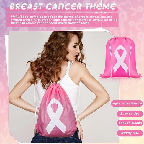 LEIFIDE Breast Cancer Awareness Items Pink Drawstring Bags Bulk Pink Ribbon String Bags for Women Charity Events Party Gifts(24 Pcs) in Saudi Arabia