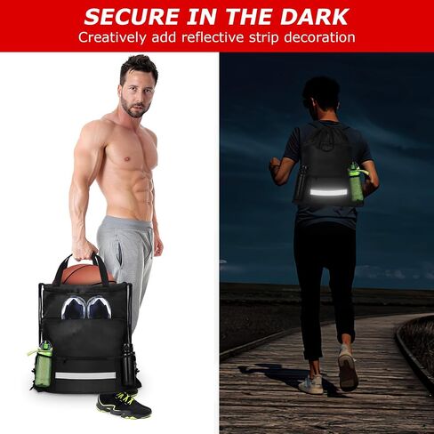 اي يو ار يو زد اي شنطة ظهر برباط سحب اسود مقاومة للماء مع جيب بسحاب من البولي ايثيلين لصالة الالعاب الرياضية وكرة السلة وكرة القدم للرجال والنساء، مقاس واحد، قطعة واحدة، مقاس واحد, قطعة واحدة in Saudi Arabia