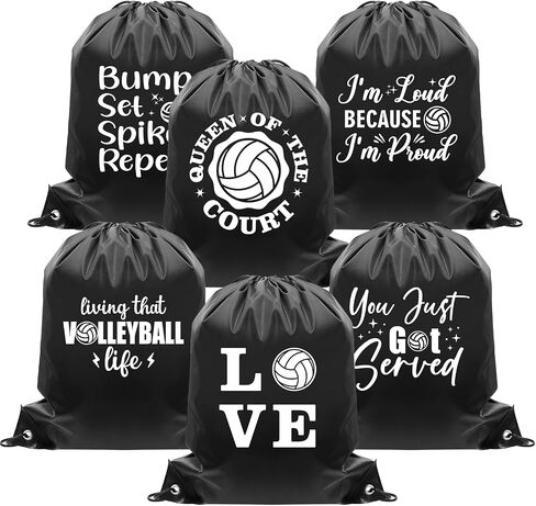 Weewooday 6 Pieces Volleyball Bag Volleyball Gifts Drawstring Backpack Bag Gym Travel Sack Pack Sport Volleyball Cinch Sack Gym Drawstring Bags in Saudi Arabia