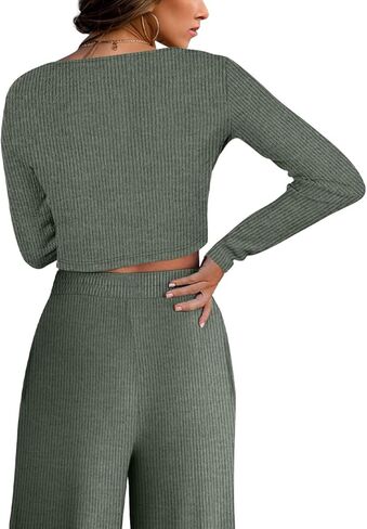 ملابس Jescakoo مكونة من قطعتين للسيدات بأكمام طويلة وبنطلون واسع الساق ومجموعات متطابقة من بدلات الصالة الرياضية in Kuwait