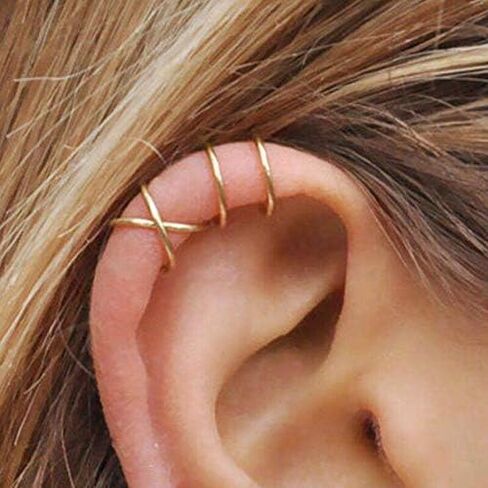 Longita Ear Cuff Earrings for Women Non Piercing Ear Hoop Earrings Stainless Steel Clip On Cartilage Earring Huggie Dainty Minimal Crossed Conch Piercing Sparkling Jewelry Silver Rose Gold in Saudi Arabia