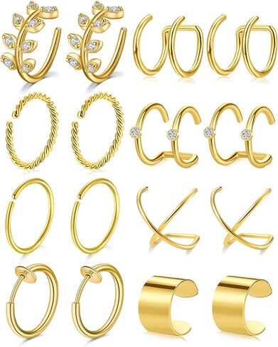 Longita Ear Cuff Earrings for Women Non Piercing Ear Hoop Earrings Stainless Steel Clip On Cartilage Earring Huggie Dainty Minimal Crossed Conch Piercing Sparkling Jewelry Silver Rose Gold in Saudi Arabia