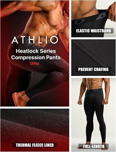 بنطال الضغط الحراري للرجال من ATHLIO، لباس ضيق للجري وسراويل رياضية ضيقة، طبقة أساسية من ملابس الشتاء in Kuwait