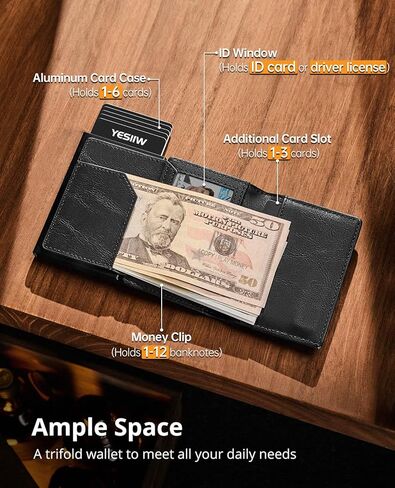 محفظة ايرتاج للرجال من يسيو، متوافقة مع ابل ايرتاج، محفظة جلدية ذكية بخاصية حجب تقنية تحديد الهوية بموجات الراديو، حامل بطاقات منبثق مع مشبك نقود ونافذة لبطاقة الهوية، اسود in Kuwait