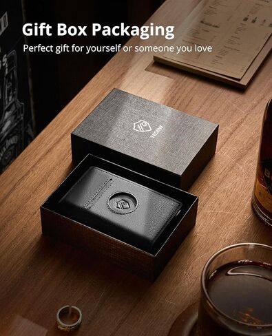 محفظة ايرتاج للرجال من يسيو، متوافقة مع ابل ايرتاج، محفظة جلدية ذكية بخاصية حجب تقنية تحديد الهوية بموجات الراديو، حامل بطاقات منبثق مع مشبك نقود ونافذة لبطاقة الهوية، اسود in Kuwait