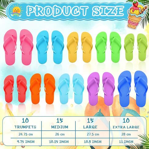 Suhine 50 Pairs Non Slip Flip Flops Bulk Summer Casual Slippers Assorted Eva Sandals with Strap for Women Men Kids Guests Pool Wedding Party Wreath Project Diy, 10 Colors, 4 Sizes in Saudi Arabia