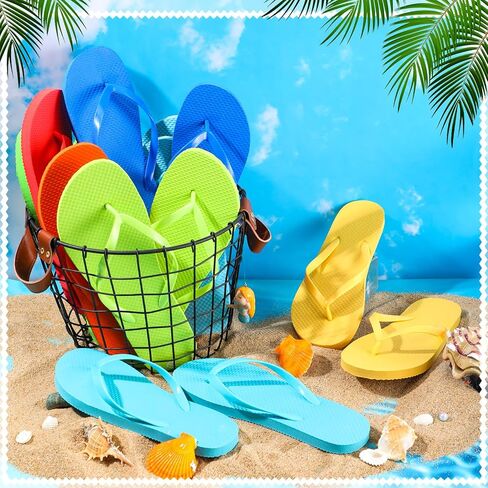 Suhine 50 Pairs Non Slip Flip Flops Bulk Summer Casual Slippers Assorted Eva Sandals with Strap for Women Men Kids Guests Pool Wedding Party Wreath Project Diy, 10 Colors, 4 Sizes in Saudi Arabia