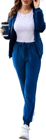 بدلة رياضية نسائية من القطيفة من ADOME مكونة من قطعتين سويت شيرت وبنطلون رياضي بسحاب كامل مع جيوب in Kuwait