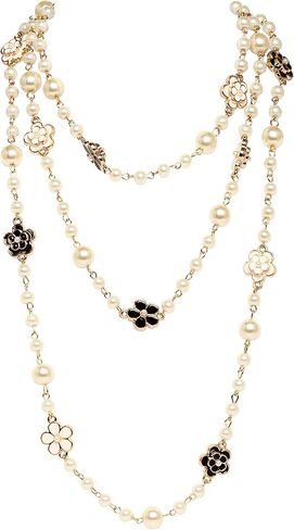 Fashion Jewelry Designer Flower and Bow Charms Faux Pearl Statement Long Sweater Necklace for Women in Saudi Arabia