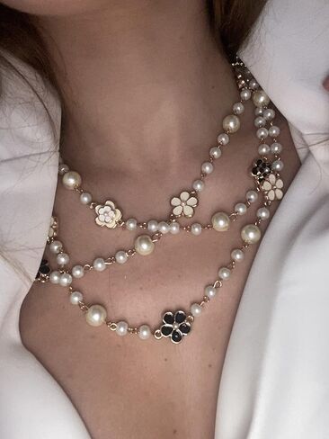 Fashion Jewelry Designer Flower and Bow Charms Faux Pearl Statement Long Sweater Necklace for Women in Saudi Arabia