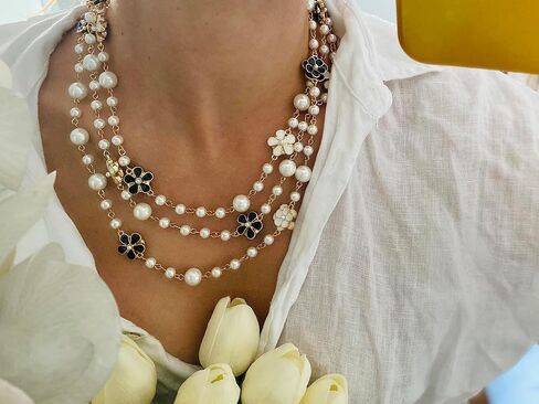 Fashion Jewelry Designer Flower and Bow Charms Faux Pearl Statement Long Sweater Necklace for Women in Saudi Arabia