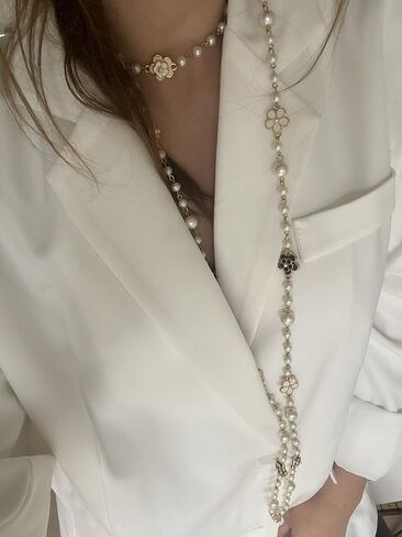 Fashion Jewelry Designer Flower and Bow Charms Faux Pearl Statement Long Sweater Necklace for Women in Saudi Arabia