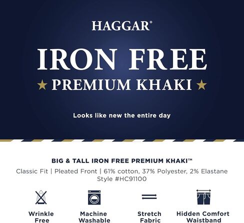 بنطلون كاجوال رجالي من Haggar مزود بطيات أمامية قابلة للتوسيع حزام خصر قابل للتوسيع in Saudi Arabia