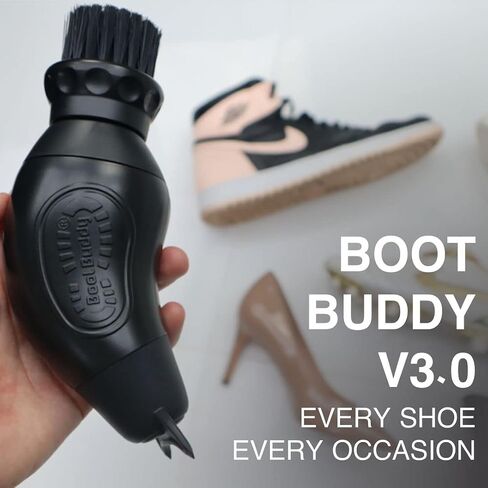 منظف ​​الأحذية ومجموعة الفرش من Boot Buddy 3.0: ينظف الأحذية الرياضية، والمرابط، وأحذية المشي لمسافات طويلة، وأحذية المشي والجري، والأحذية الخارجية في دقائق. 3 رؤوس فرشاة قابلة للفصل لكل نوع حذاء ومحلول ومنشفة. in Kuwait