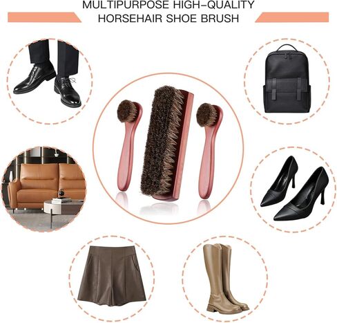 Abaokai Horsehair Shoes Shine Brushes Kit, Horse Hair Brush for Leather, Shoe Brush, Leather Shoes Boots Care Clean Polish Daubers Applicators in Kuwait