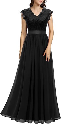 Dressystar Women's V Neck Sleeveless Lace Bridesmaid Dress Wedding Party Gown in Kuwait