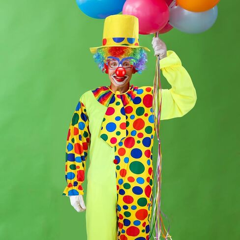 Haull 8 Pcs Halloween Clown Costume Includes Costume Nose Shoes Hat Wig Gloves Bow Tie for Adults Carnival Cosplay Birthday in Kuwait