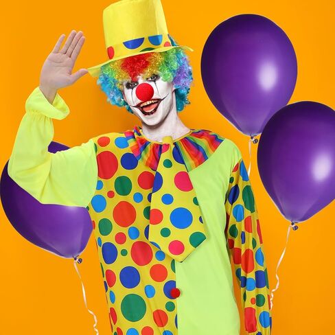 Haull 8 Pcs Halloween Clown Costume Includes Costume Nose Shoes Hat Wig Gloves Bow Tie for Adults Carnival Cosplay Birthday in Kuwait