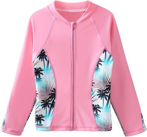 ZNYUNE طقم ملابس سباحة مكون من 3 قطع للفتيات من ZNYUNE بعامل حماية من الطفح الجلدي 50+ سترة واقية من الأشعة فوق البنفسجية لركوب الأمواج + بيكيني + بدلة استحمام وردية للأطفال in Kuwait