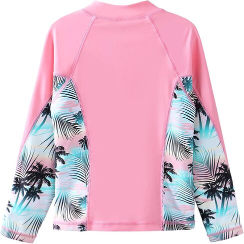 ZNYUNE طقم ملابس سباحة مكون من 3 قطع للفتيات من ZNYUNE بعامل حماية من الطفح الجلدي 50+ سترة واقية من الأشعة فوق البنفسجية لركوب الأمواج + بيكيني + بدلة استحمام وردية للأطفال in Kuwait