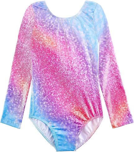 Belovance Gymnastics Leotards for Girls Dance Outfits Long Sleeves Tumbling Bodysuits Sparkly Rainbow Rhinestone Dancewear in Kuwait