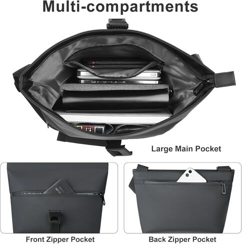 شنطة ماسنجر كروس مضادة للسرقة للرجال والنساء، 12.9 انش مقاومة للماء وقابلة للتوسيع وخفيفة الوزن وذات سعة كبيرة، شنطة كتف جانبية على الصدر وشنطة ماسنجر للكلية والسفر والعمل الكاجوال،, أسود in Kuwait
