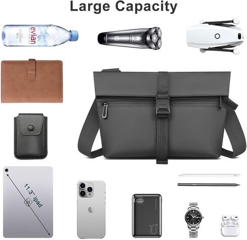 شنطة ماسنجر كروس مضادة للسرقة للرجال والنساء، 12.9 انش مقاومة للماء وقابلة للتوسيع وخفيفة الوزن وذات سعة كبيرة، شنطة كتف جانبية على الصدر وشنطة ماسنجر للكلية والسفر والعمل الكاجوال،, أسود in Kuwait