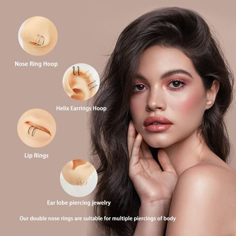 YUE L STAR 2-10Pcs Double Nose Rings Hoops Set Adjustable 18G 20G 8mm 316l Surgical Steel Spiral Nose Ring for Single Piercing Gold-Rose Gold-Black-Sliver-Rainbow in Saudi Arabia