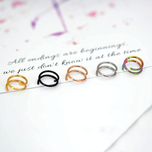 YUE L STAR 2-10Pcs Double Nose Rings Hoops Set Adjustable 18G 20G 8mm 316l Surgical Steel Spiral Nose Ring for Single Piercing Gold-Rose Gold-Black-Sliver-Rainbow in Saudi Arabia