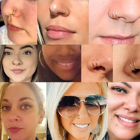 YUE L STAR 2-10Pcs Double Nose Rings Hoops Set Adjustable 18G 20G 8mm 316l Surgical Steel Spiral Nose Ring for Single Piercing Gold-Rose Gold-Black-Sliver-Rainbow in Saudi Arabia