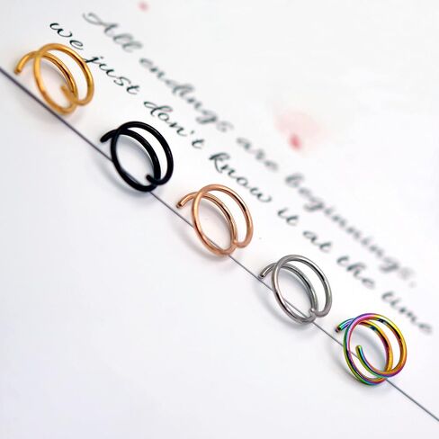 YUE L STAR 2-10Pcs Double Nose Rings Hoops Set Adjustable 18G 20G 8mm 316l Surgical Steel Spiral Nose Ring for Single Piercing Gold-Rose Gold-Black-Sliver-Rainbow in Saudi Arabia